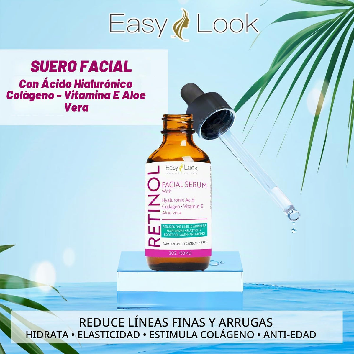 Suero de retinol para la cara con ácido hialurónico hidratante, col...