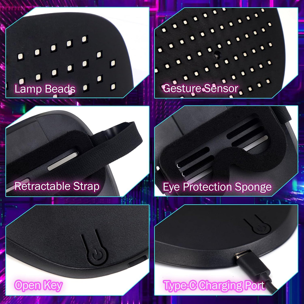 Máscara con luz LED con detección de gestos, juguetes para niños, r...