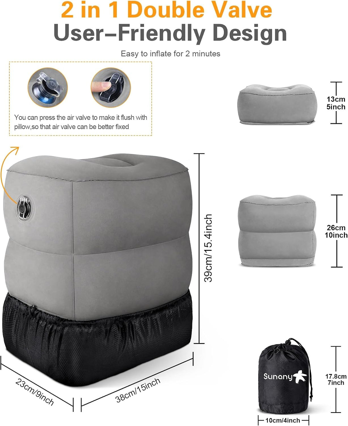 Sunany Almohada inflable con reposapiés para viajes, niños y adulto...