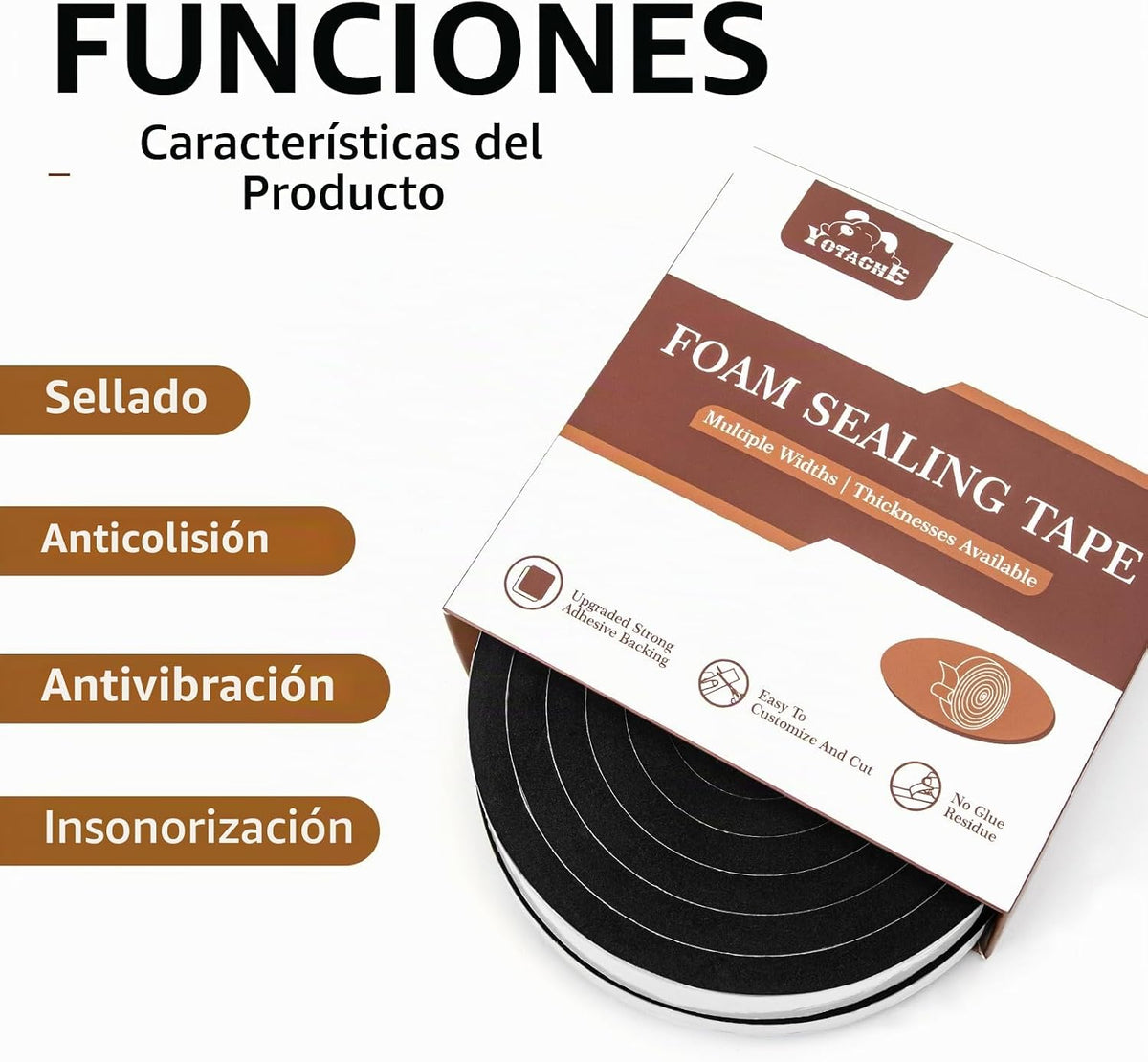 Yotache - 2 rollos de cinta de espuma de 1" de ancho x 3\/4"...