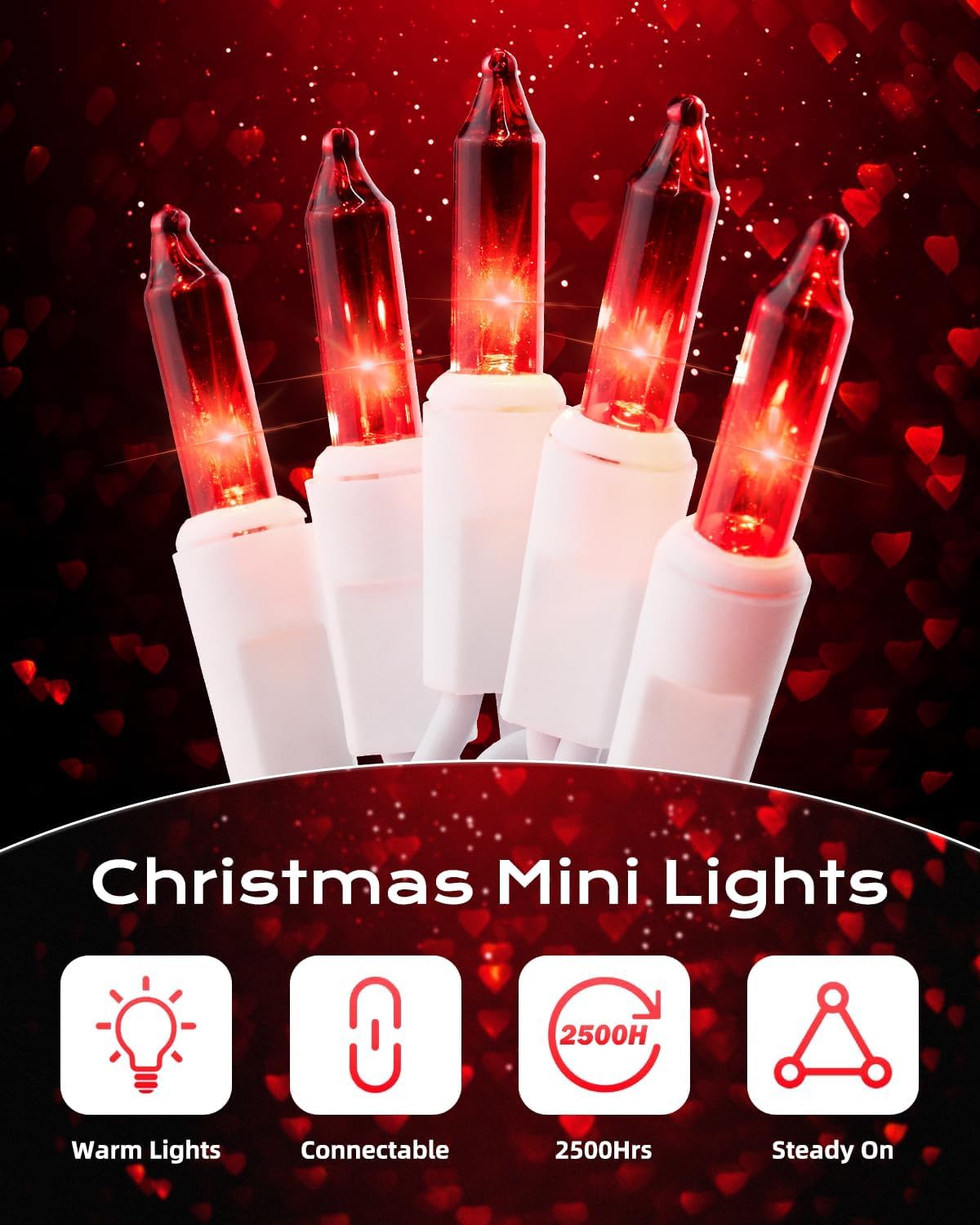 Minetom Luces de Navidad rojas, 100 unidades, bombilla incandescent...