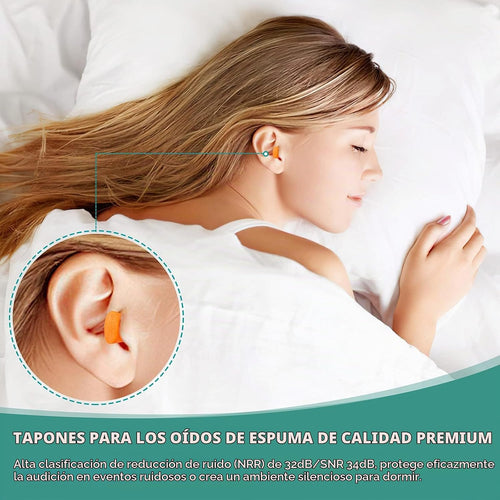 100 pares de tapones de espuma naranja para dormir, reducción de ru...