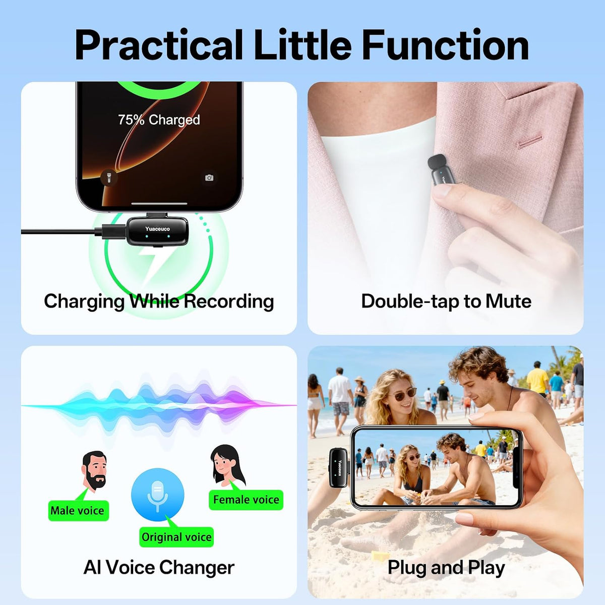 Yuaceuco 2 Juegos Mini Micrófono Inalámbrico para iPhone iPad Andro...