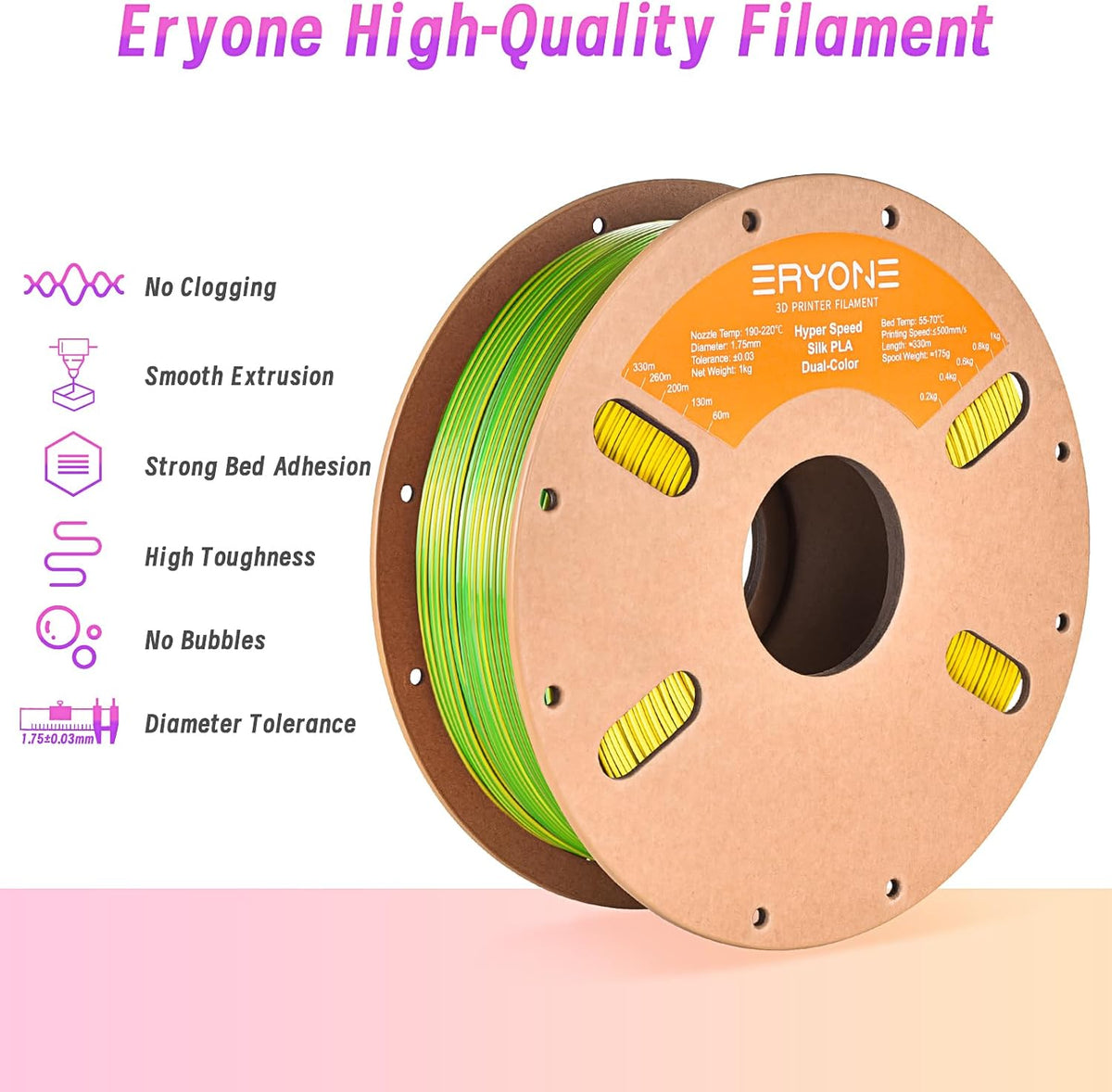 ERYONE HS Seda de Doble Color Filamento PLA para Impresora 3D 1.75m...