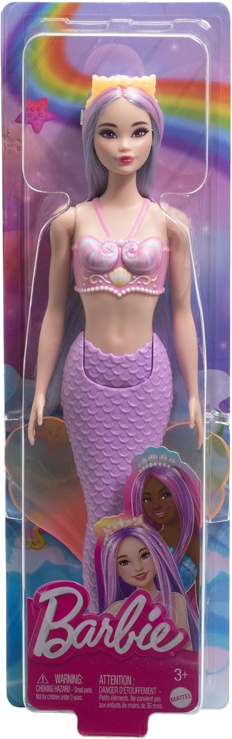 Barbie Muñeca de sirena con accesorio de pelo y diadema de fantasía...