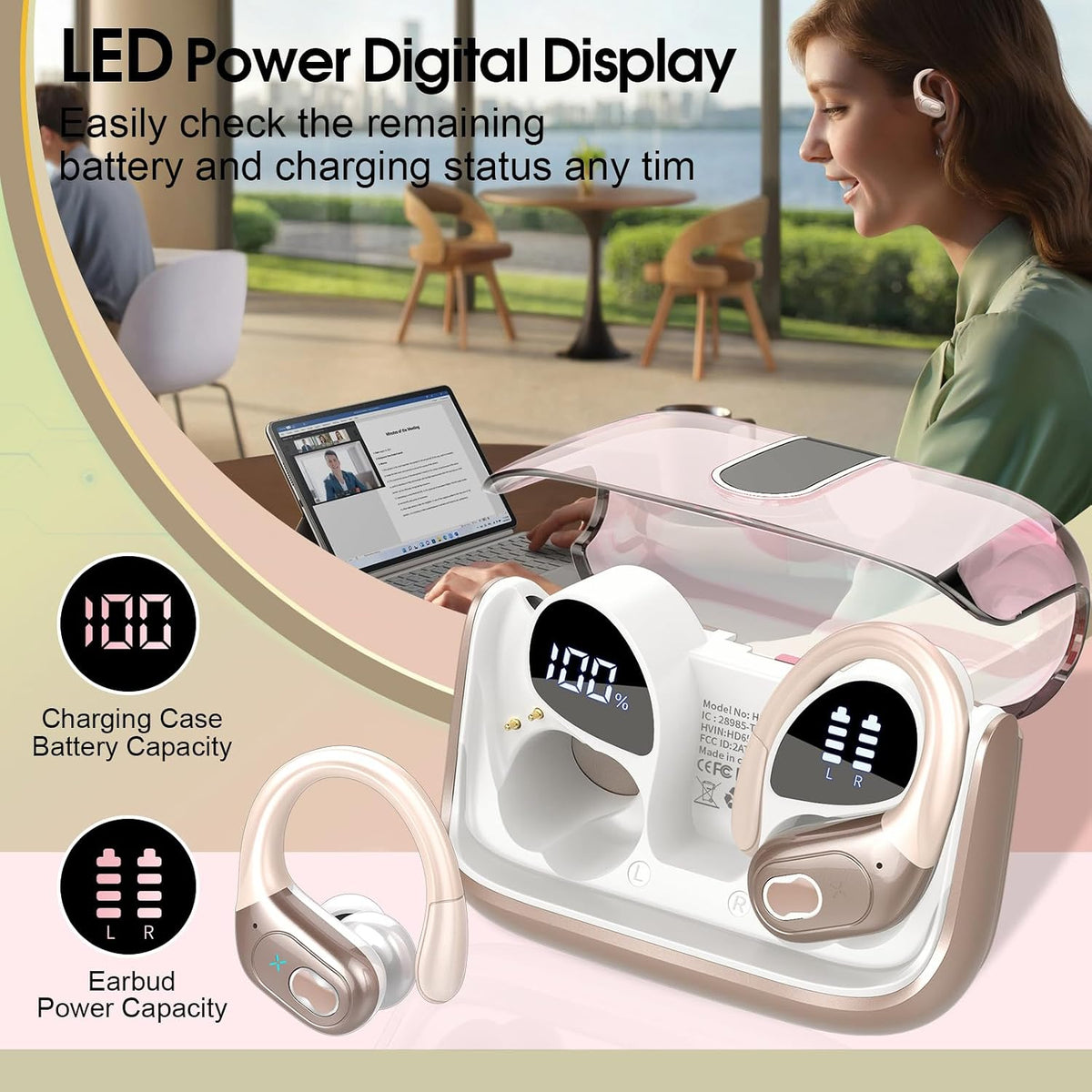 Aptkdoe Auriculares inalámbricos 75H Bluetooth 5.4 Auriculares depo...