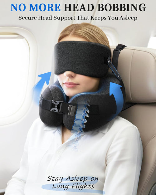 Almohada de viaje para aviones de vuelo largo, combo de correa para...