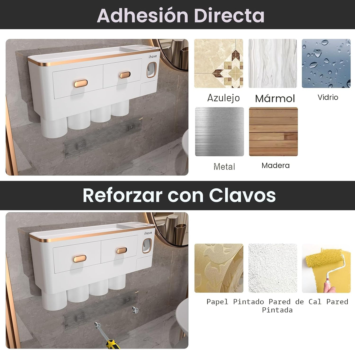 iHave Portacepillos de dientes para baños y dispensador de pasta de...