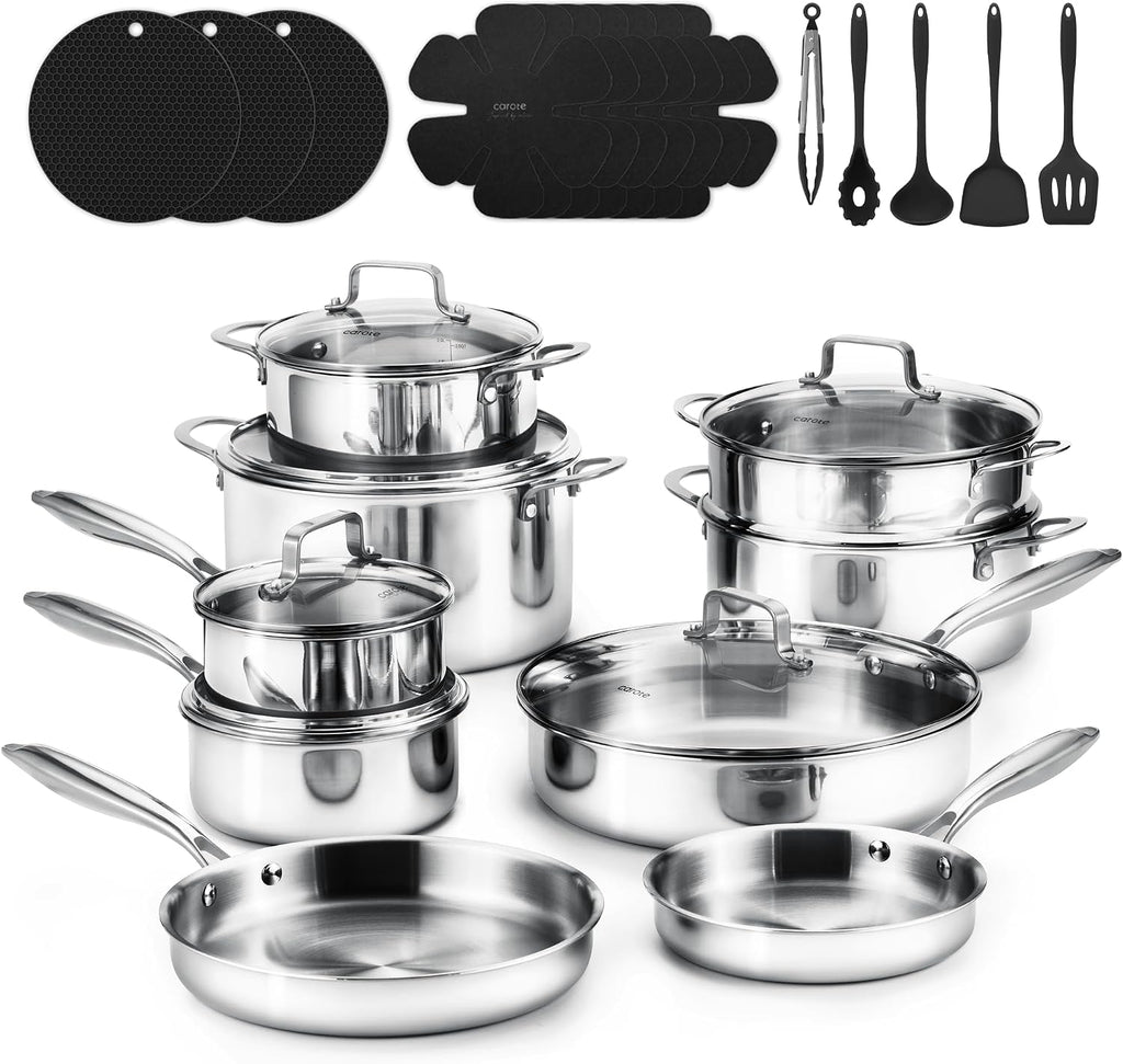 CAROTE Juego de 30 utensilios de cocina de acero inoxidable de tres...