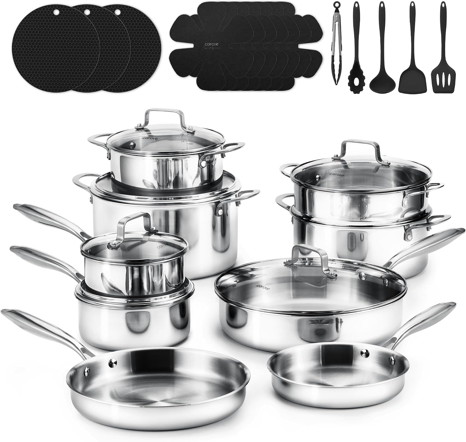 CAROTE Juego de 30 utensilios de cocina de acero inoxidable de tres...