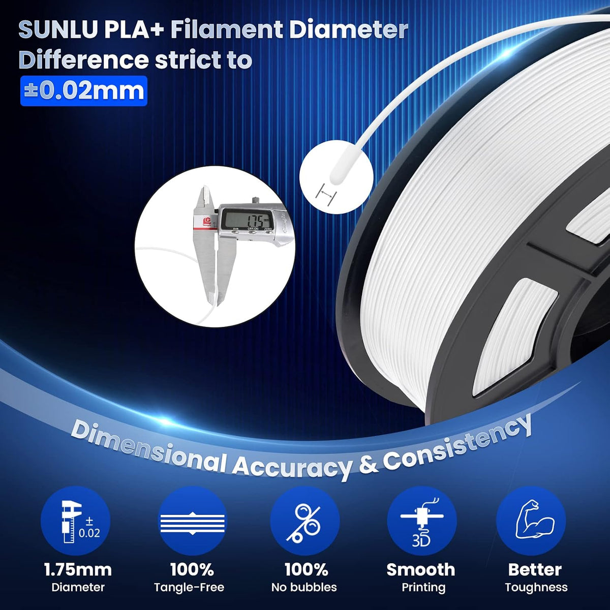 SUNLU Filamento PLA Plus para impresora 3D de 0.07 in, 4.4 lbs, bla...