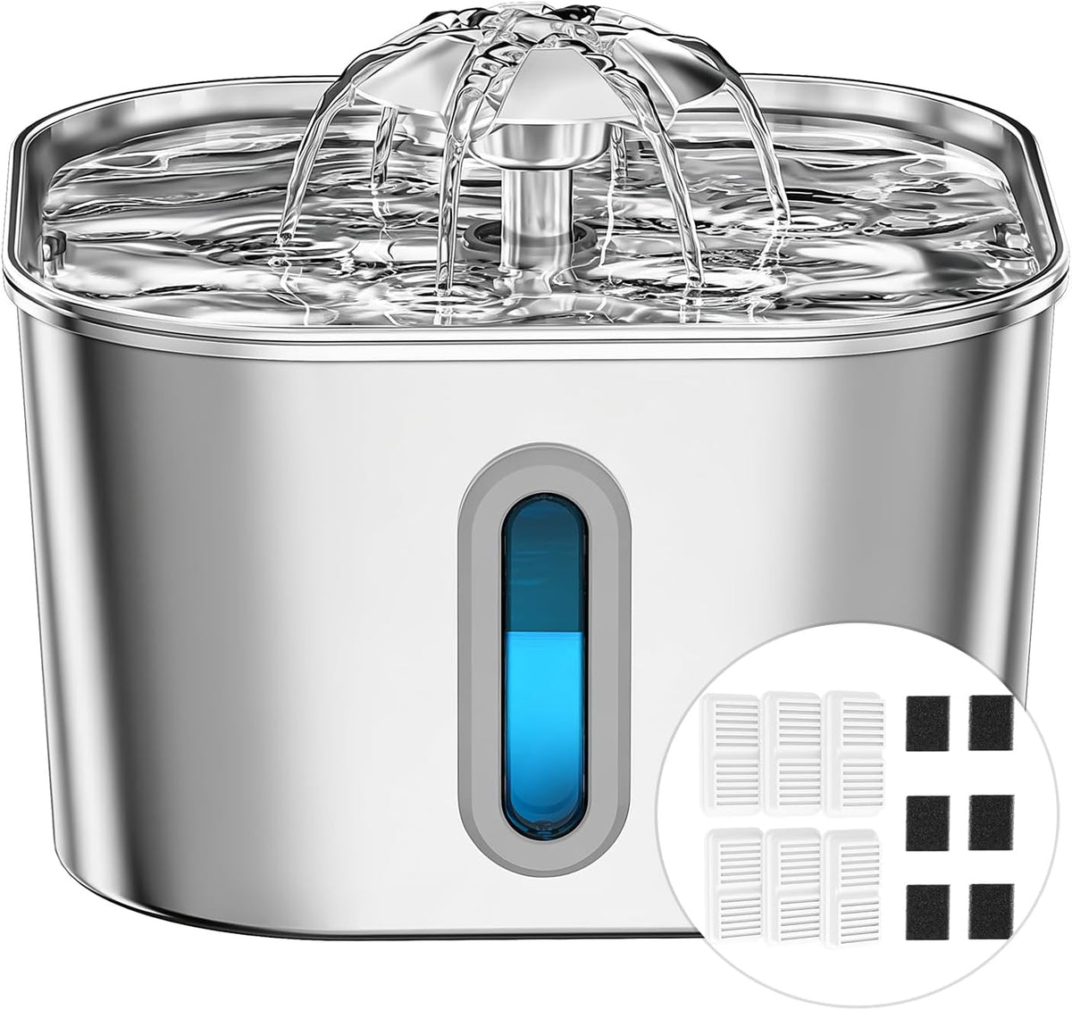 Fuente de agua para gatos de acero inoxidable de 74 oz\/2,2 L con 6...