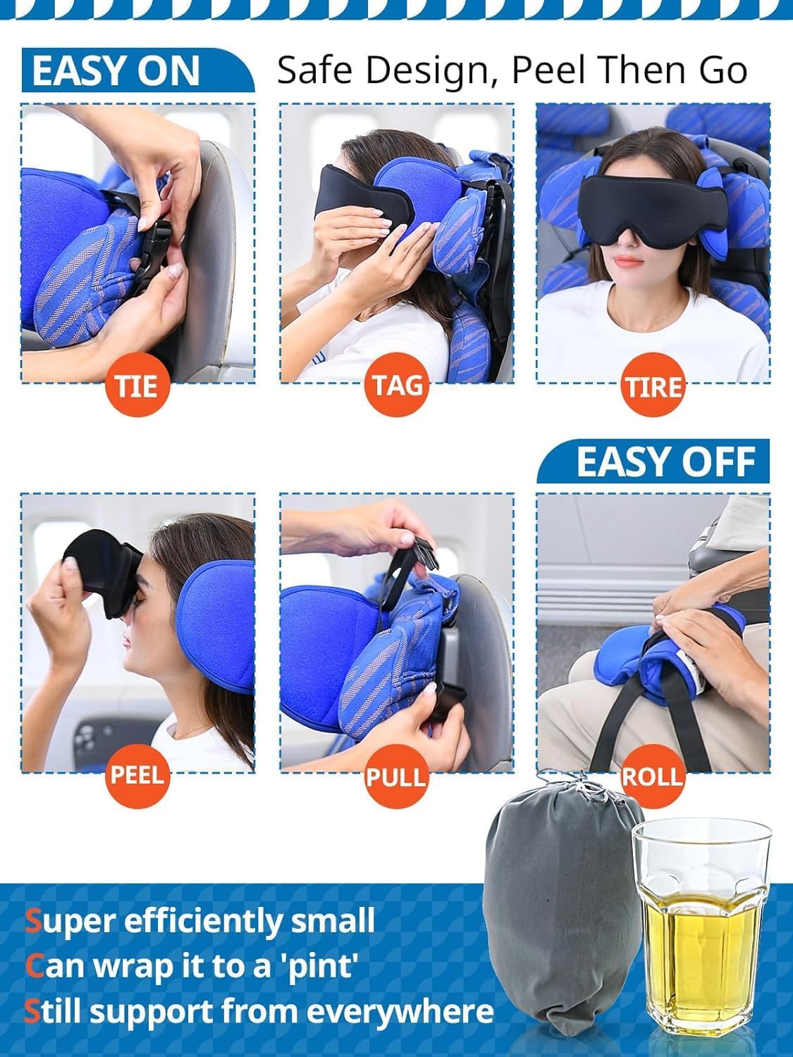 SARISUN Juego de almohadas para avión con correa para la barbilla,...