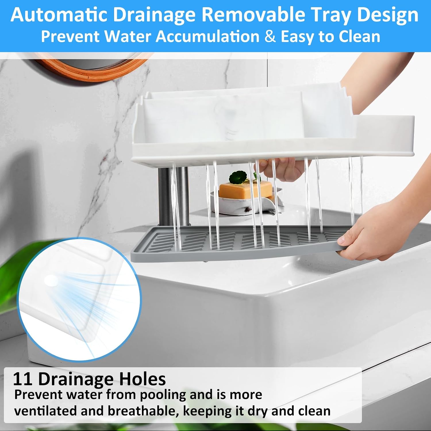 Organizador de mostrador de baño, soportes grandes de silicona blan...