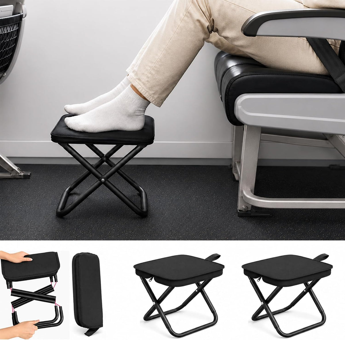 Reposapiés plegable portátil de vuelo largo, 2 piezas | Taburete de...