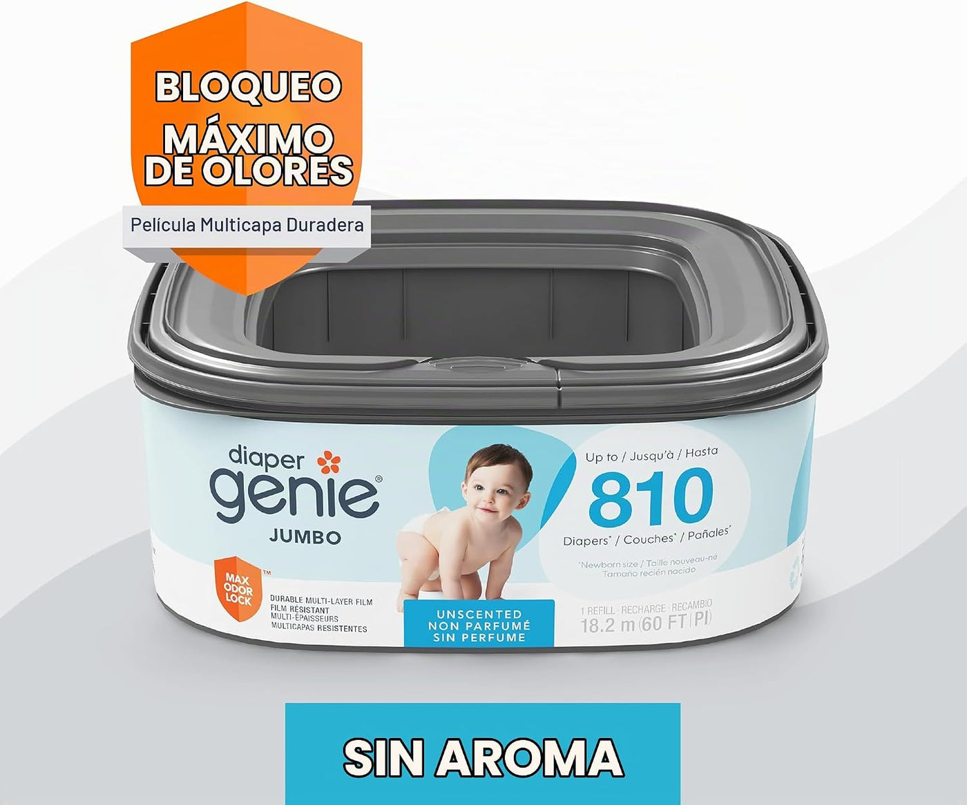 Diaper Genie Paquete de 2 repuestos cuadrados jumbo con película co...