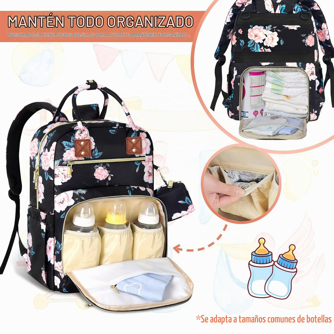 Tenot Mochila para pañales de bebé, bolsas de pañales de viaje para...