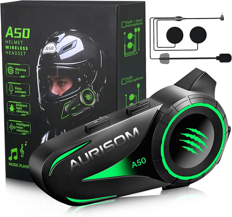 AURISOM Auriculares de Casco de Motocicleta Bluetooth con Cancelaci...
