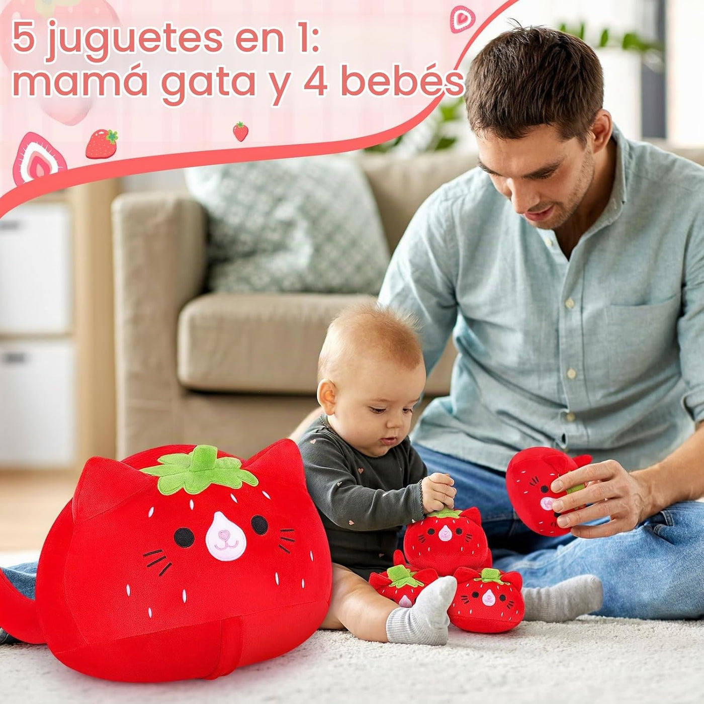 5 piezas de peluche de gato fresa familia de animales - peluche sua...