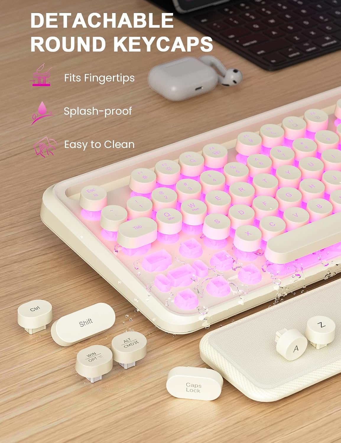 Teclado y mouse inalámbricos, máquina de escribir retroiluminada co...