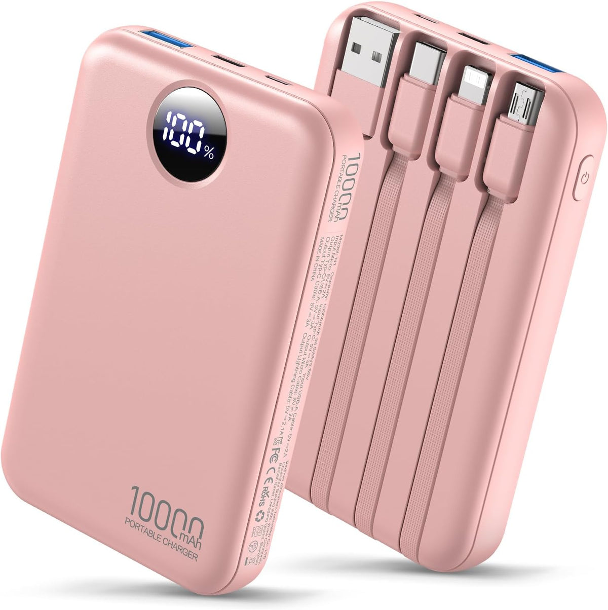 Cargador portátil Zmmyuluo 10000mAh con 4 cables incorporados 40% m...