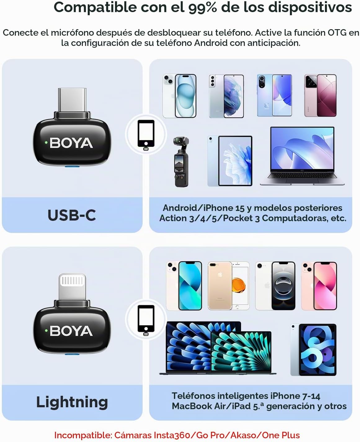 BOYA Mini 2 micrófono inalámbrico Lavalier con cancelación de ruido...