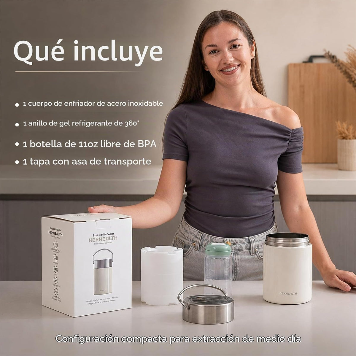 KEKHEALTH Enfriador de leche materna de acero inoxidable de 11 onza...
