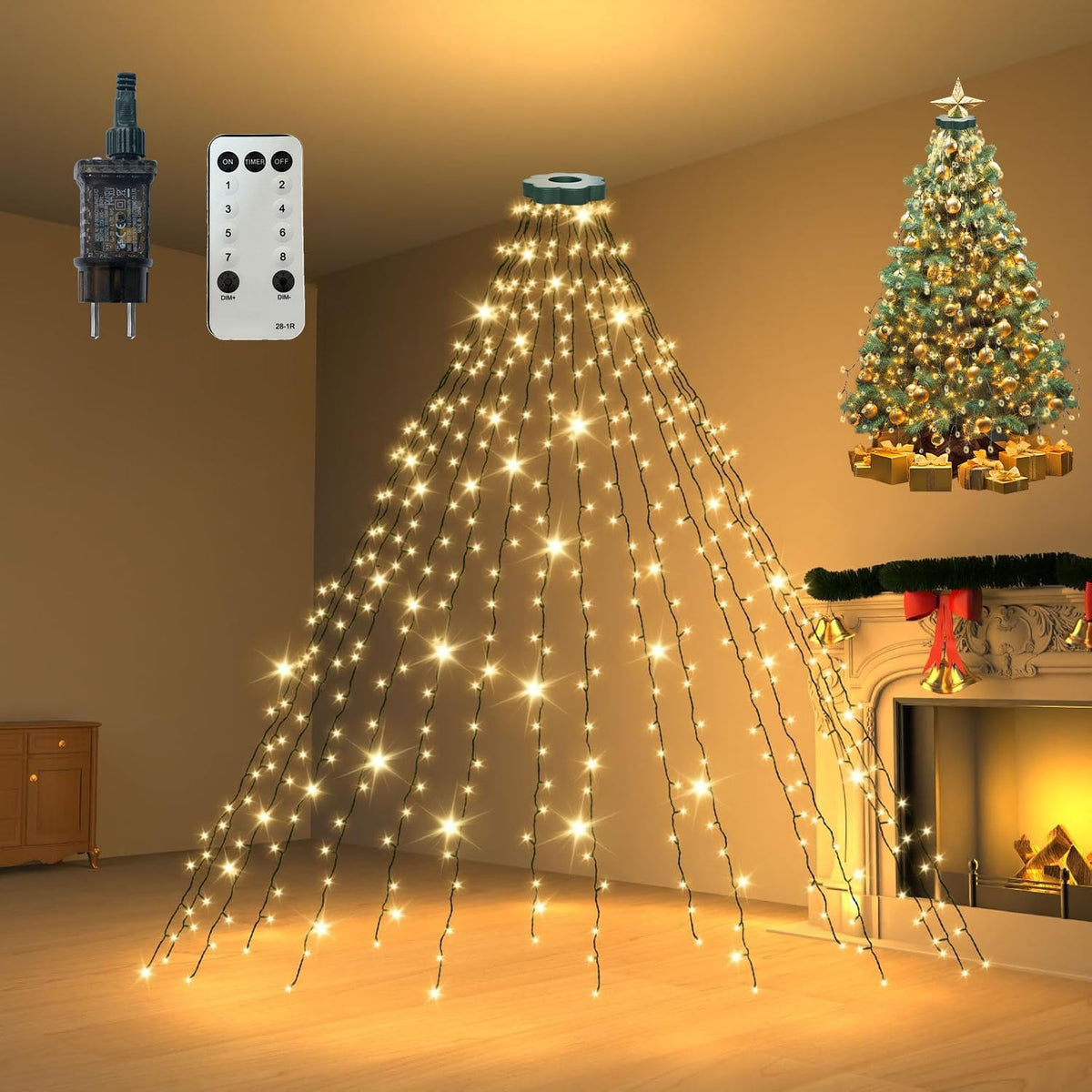 Luces de árbol de Navidad con anillo, 6.6 pies, 16 líneas, 480 luce...