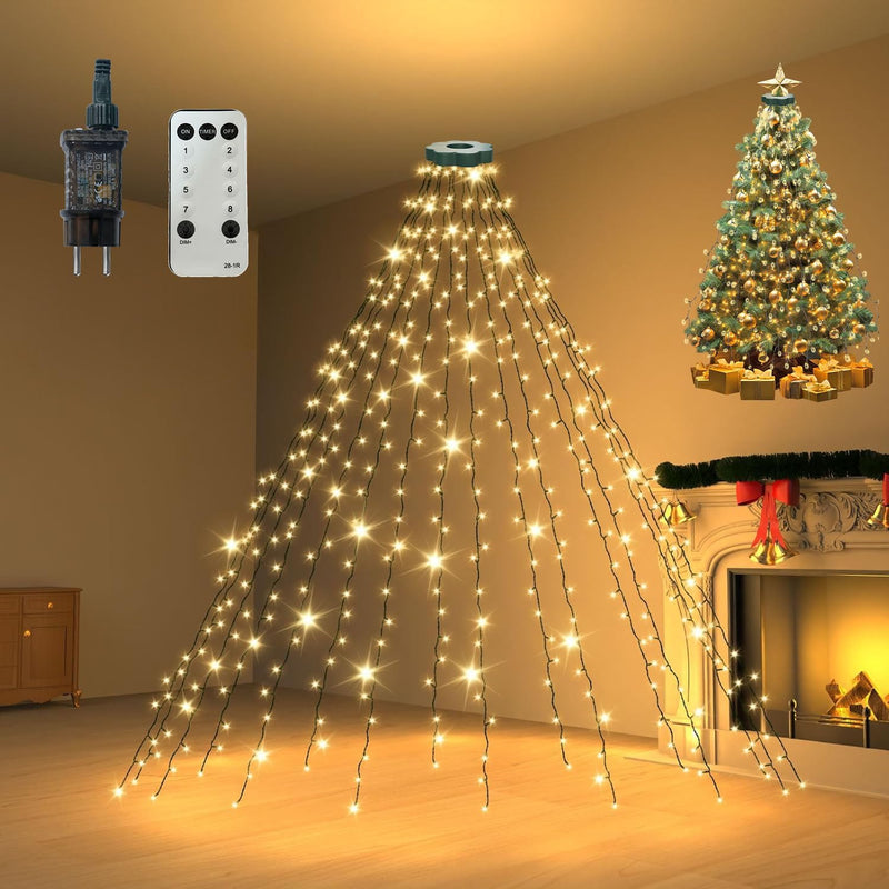 Luces de árbol de Navidad con anillo, 6.6 pies, 16 líneas, 480 luce...