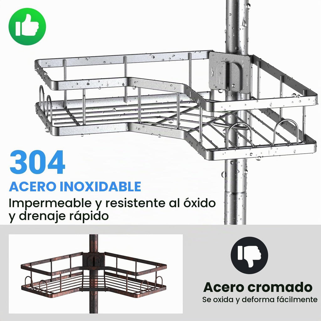 Poste de tensión ajustable para carrito de ducha: estantes de baño...