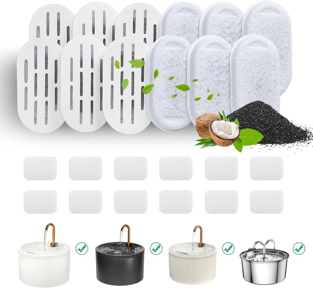 DOOOB Filtro de fuente de agua para gatos, paquete de 24 filtros de...