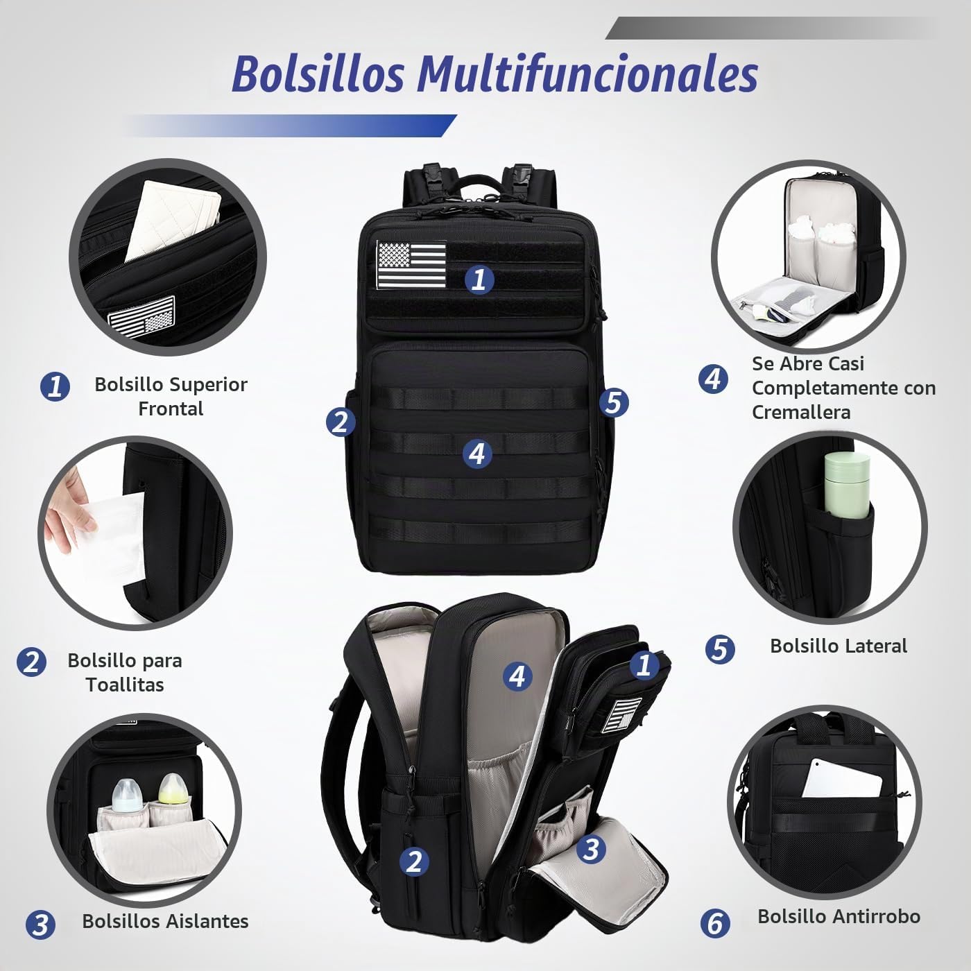 LORADI Mochila grande para pañales para papá, estilo táctico, color...