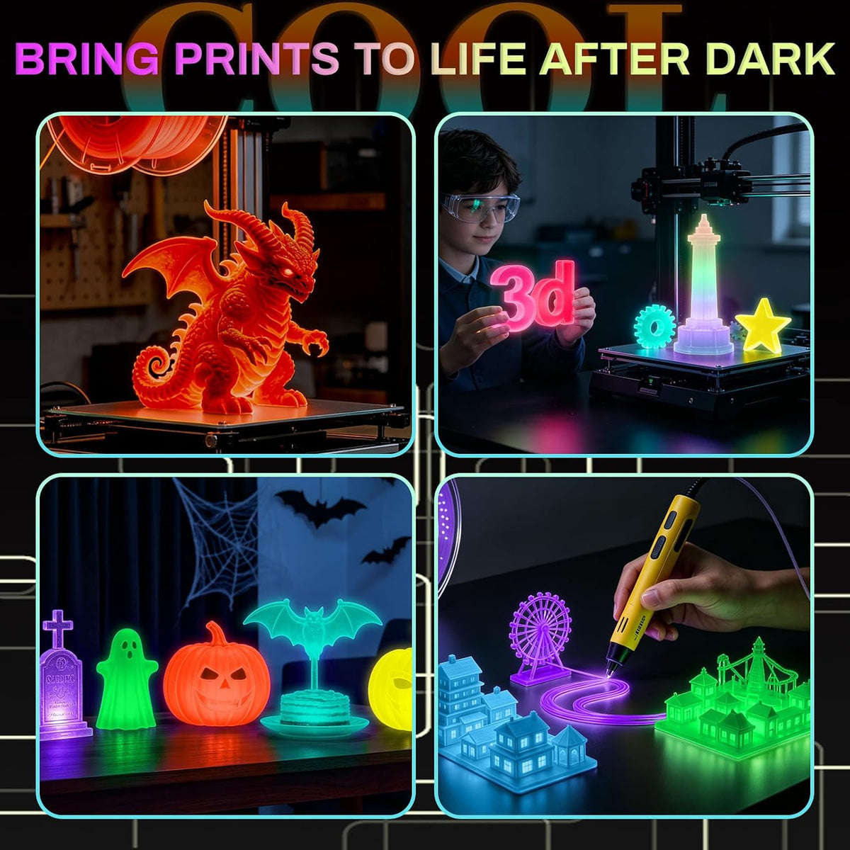 Frucindra Filamento de impresora 3D PLA + arcoíris que brilla en la...