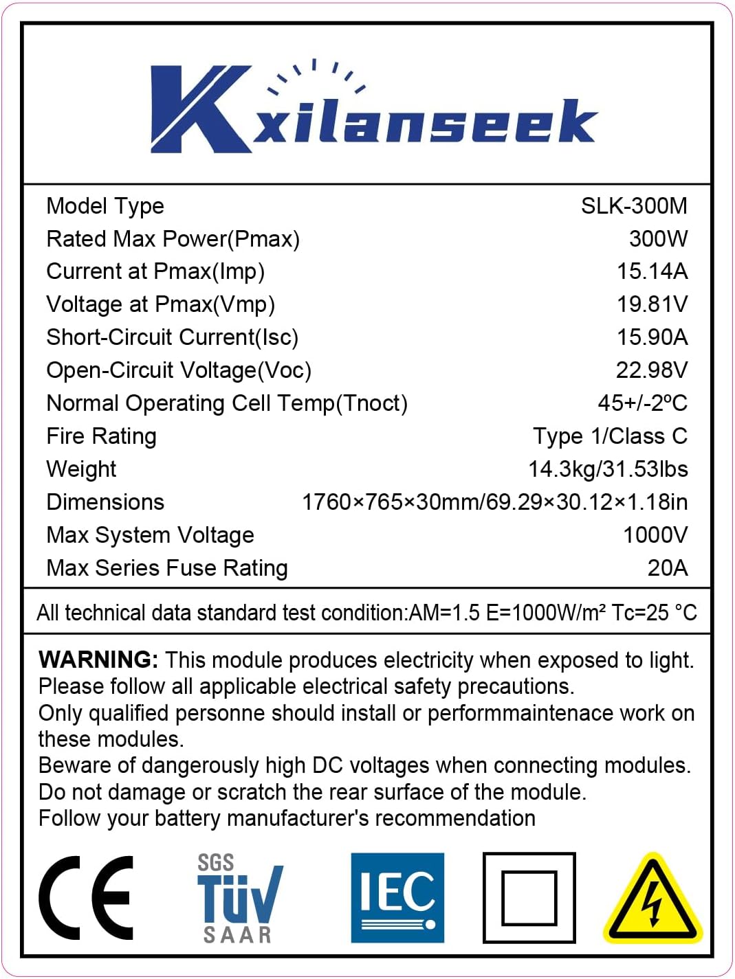 Xilanseek Panel solar bifacial de 300 W, panel solar monocristalino...