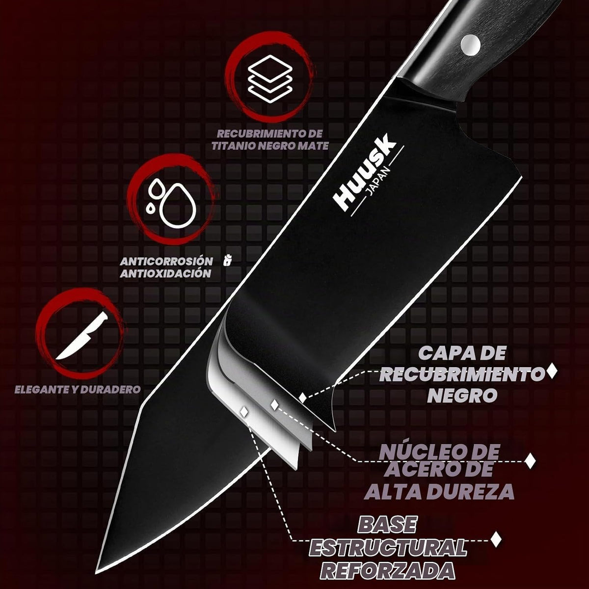 Huusk - Cuchillo de chef japonés para cocina, cuchillo Kirisuke de...