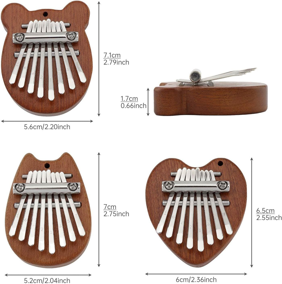 Kalimba - Piano de pulgar de 3 piezas, 8 teclas de madera de sapele...