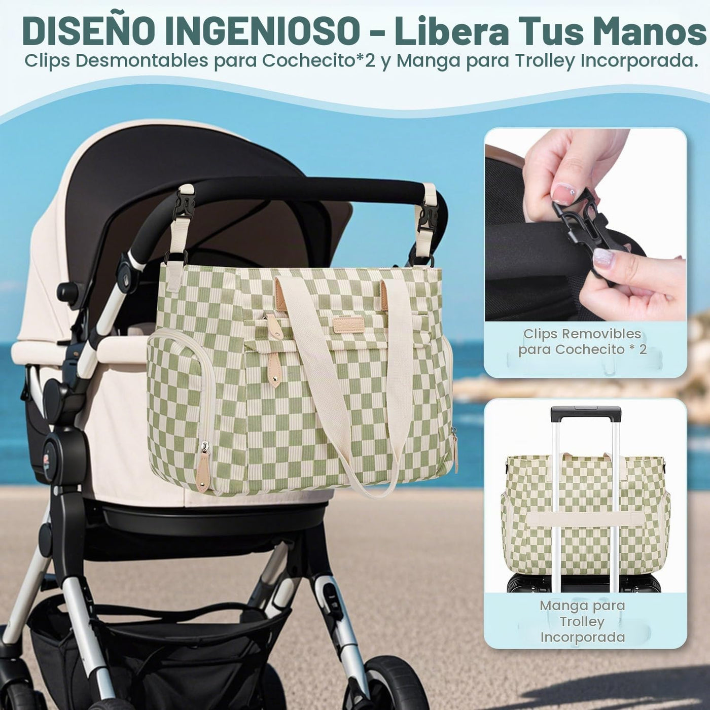 Pritent Bolsa de pañales para mamá que trabaja, bolsa de pañales de...