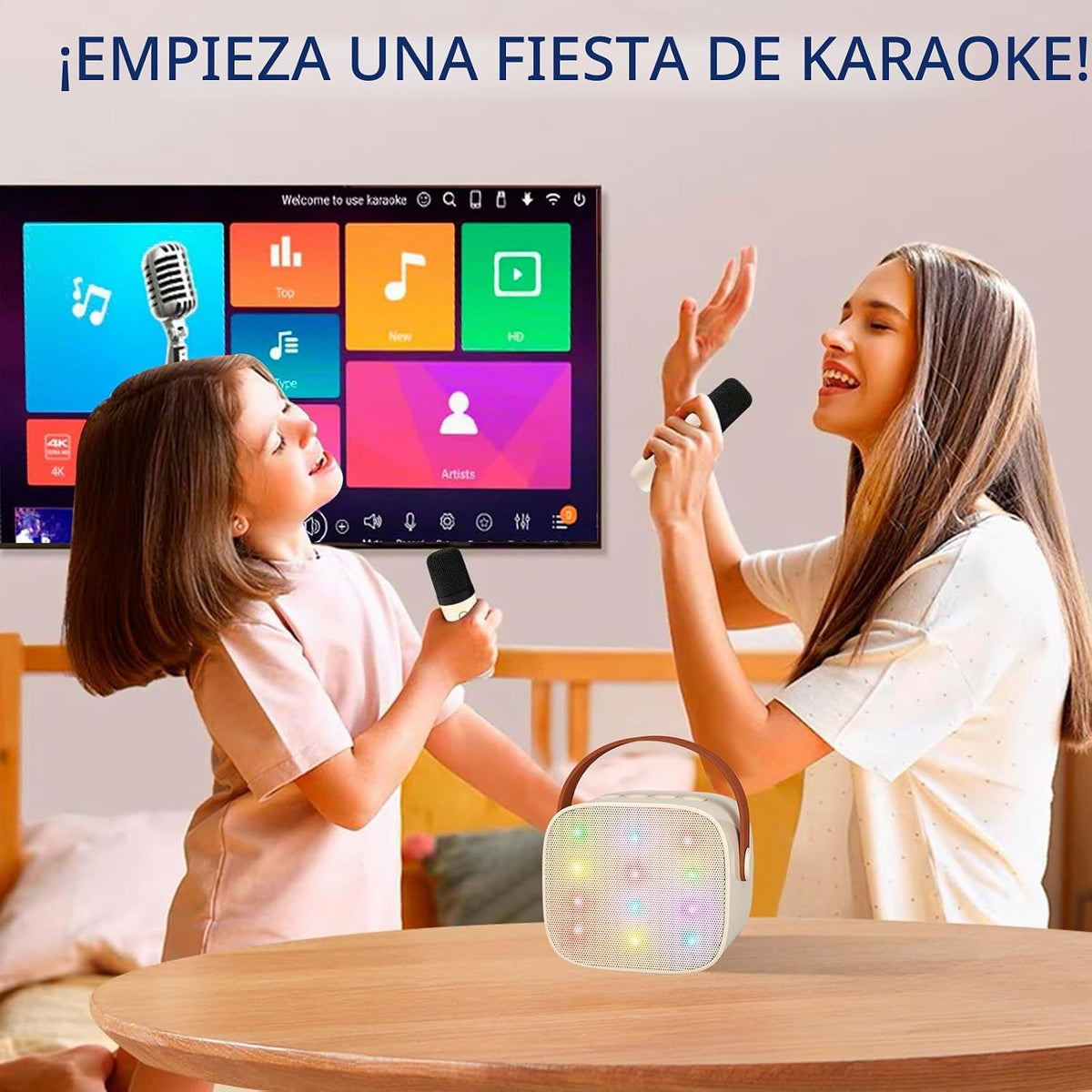 YLL Mini máquina de karaoke con 2 micrófonos inalámbricos, regalos...