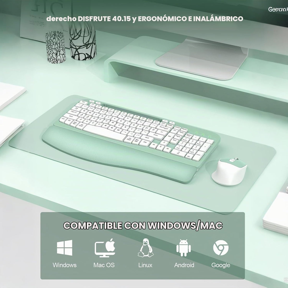 Juego de teclado y mouse inalámbricos, teclado ergonómico de tamaño...