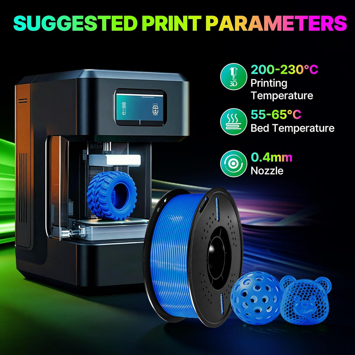 Colourbing Filamento de impresora 3D flexible de TPU 95A, suave y e...
