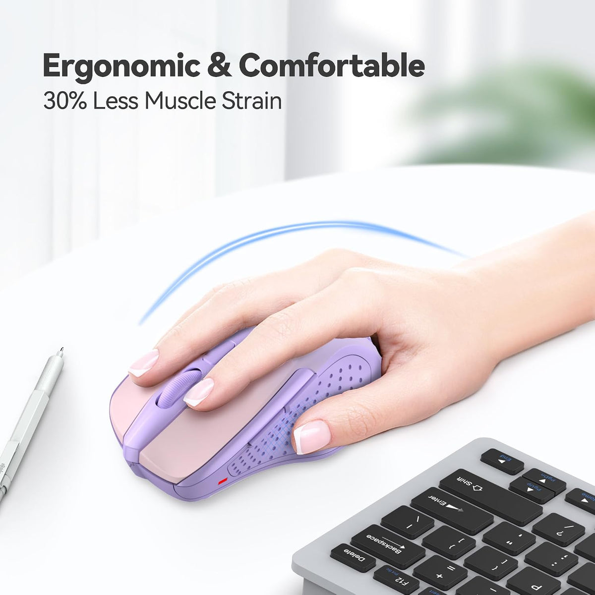 TECKNET - Mouse inalámbrico y ergonómico de 2.4 GHz, mouse óptico p...