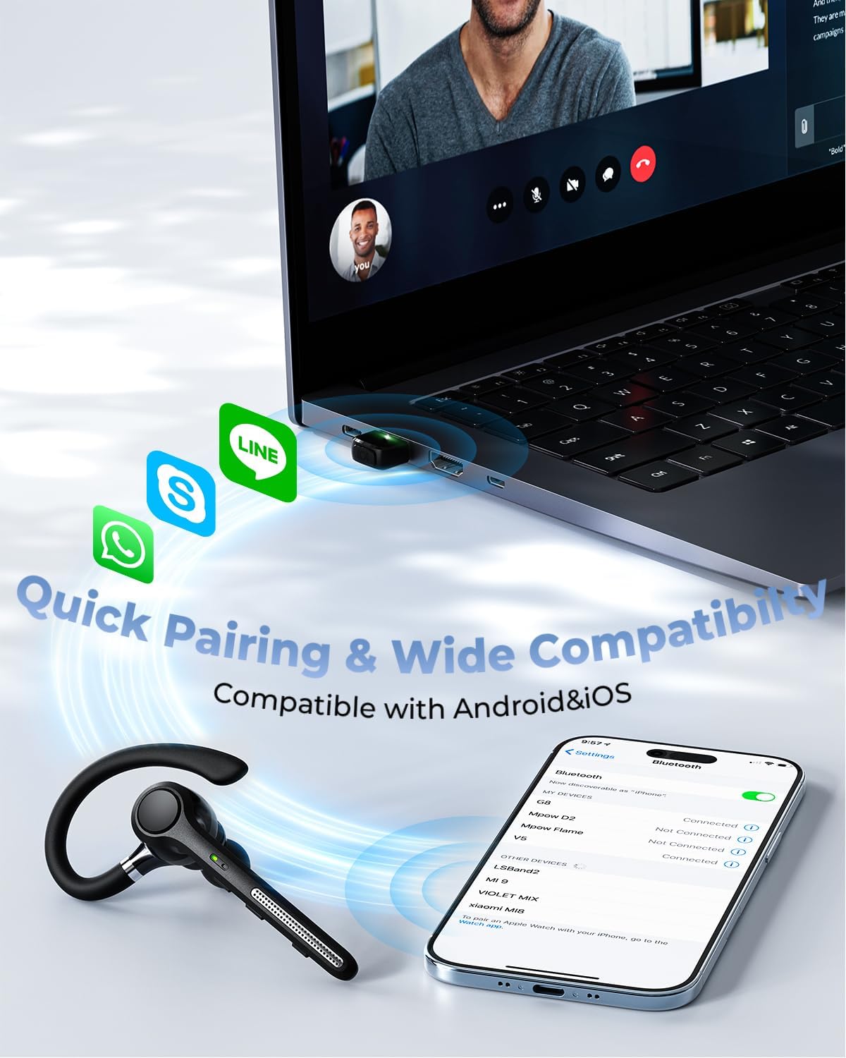 Ngsod Auricular Bluetooth V5.4, auricular inalámbrico USB Dongle co...