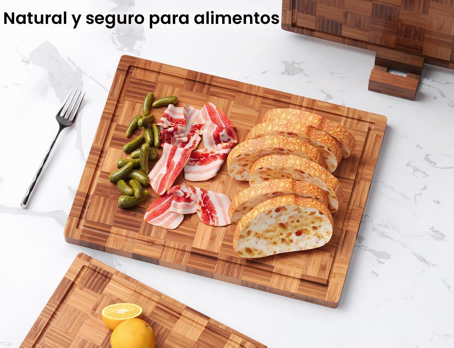 Fibogollo Juego de 3 tablas de cortar de cocina de bambú con ranura...