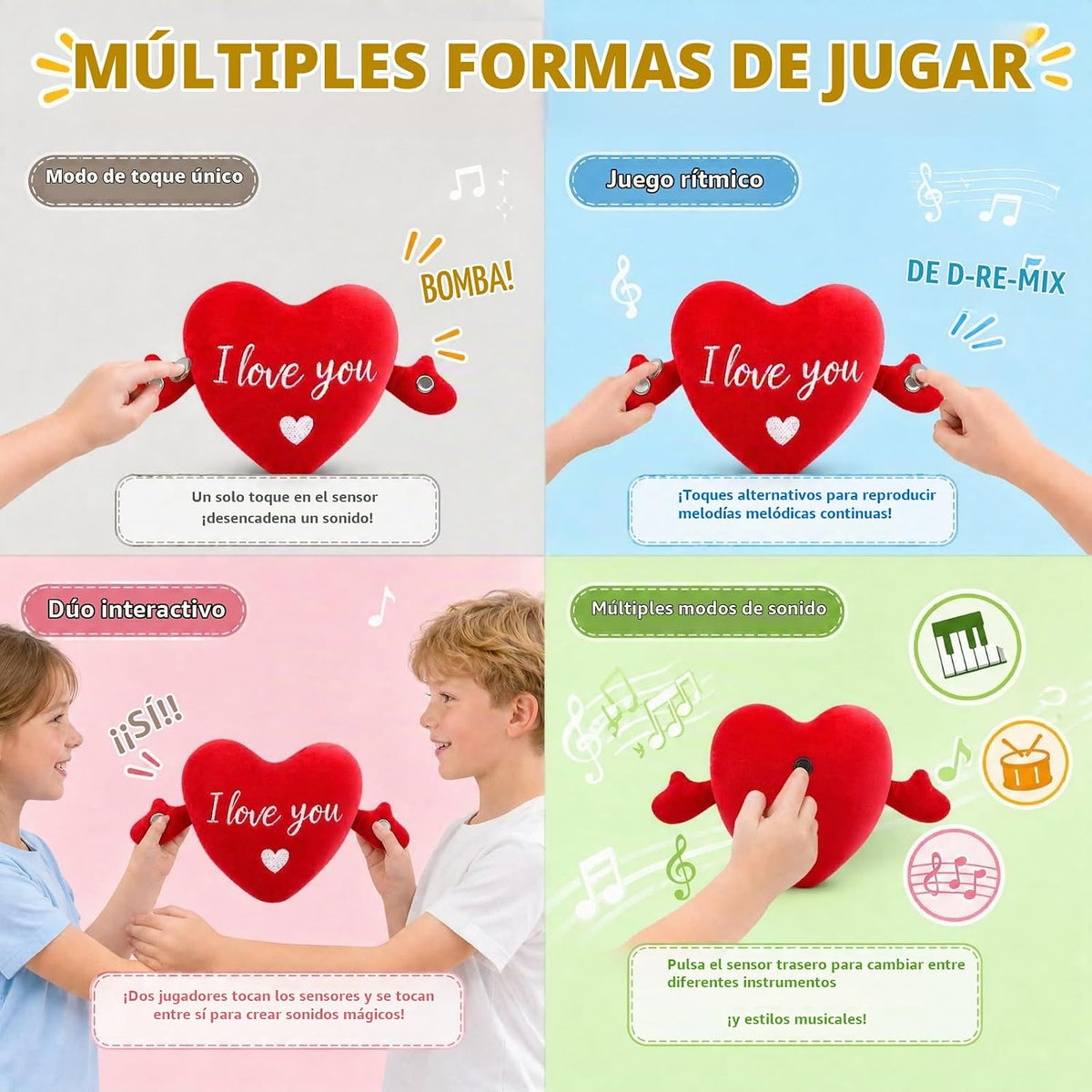 DoddyFun Juguetes sensoriales musicales, juego interactivo de peluc...