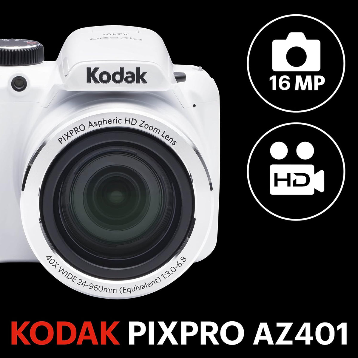 Cámara digital KODAK AZ401-WH PIXPRO 16MP, 3", blanca | Sensor CMOS...