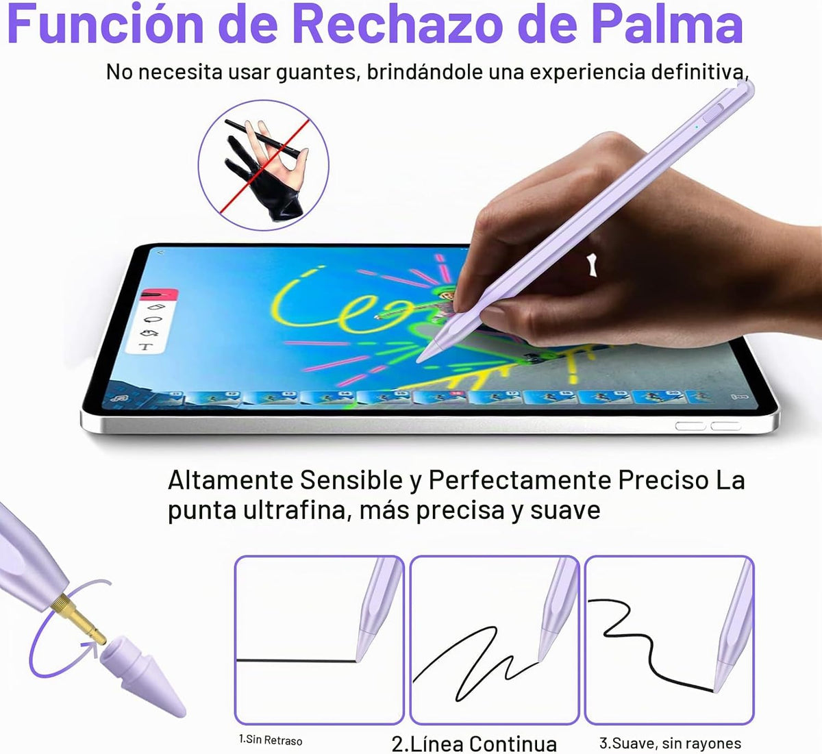 Lápiz capacitivo para iPad 2018-2025 con rechazo de palma, lápiz Ap...
