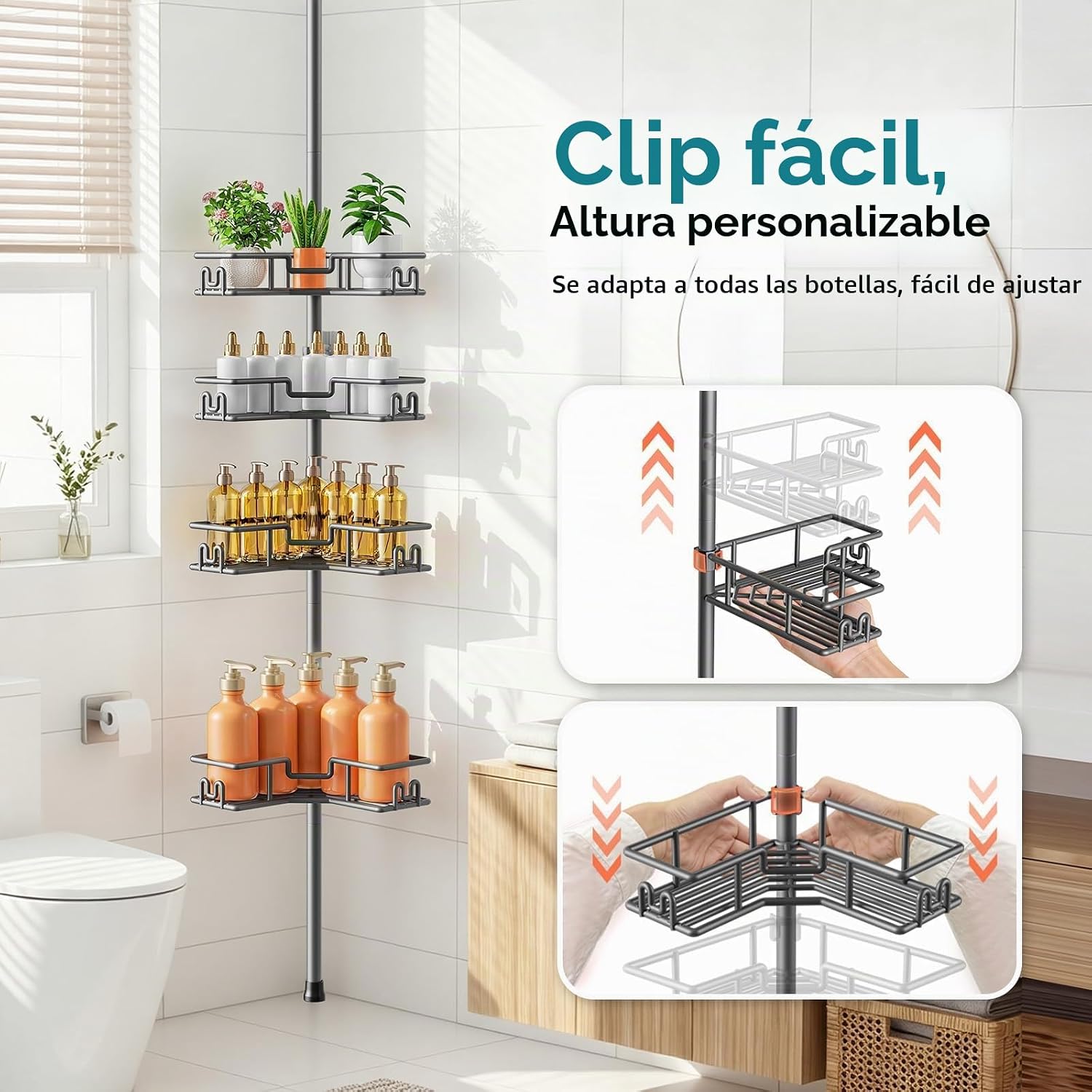 HAMITOR Almacenamiento de baño ajustable de 4 niveles: estante de t...
