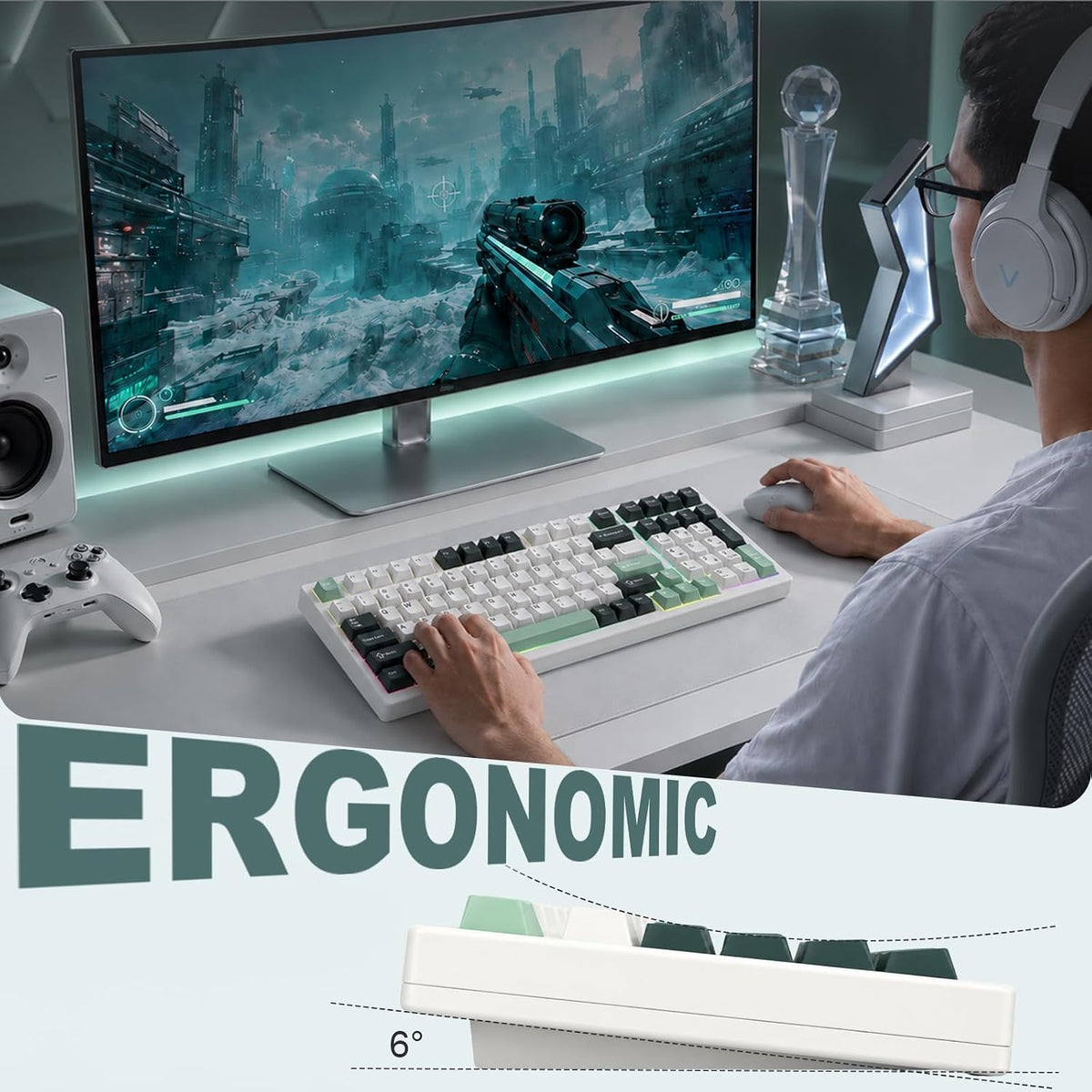 VGN Teclado inalámbrico 95% S99, teclado para juegos de tres modos...