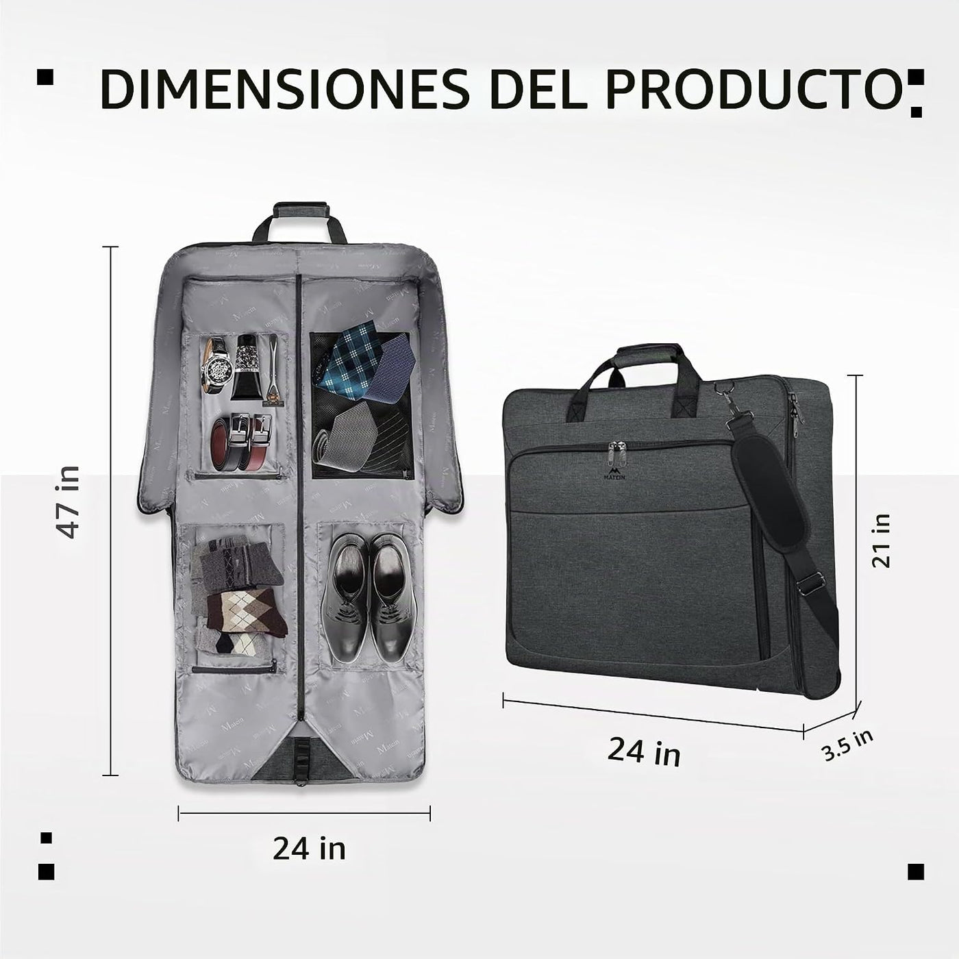 MATEIN Bolsas de ropa para colgar ropa, bolsa de viaje grande con c...
