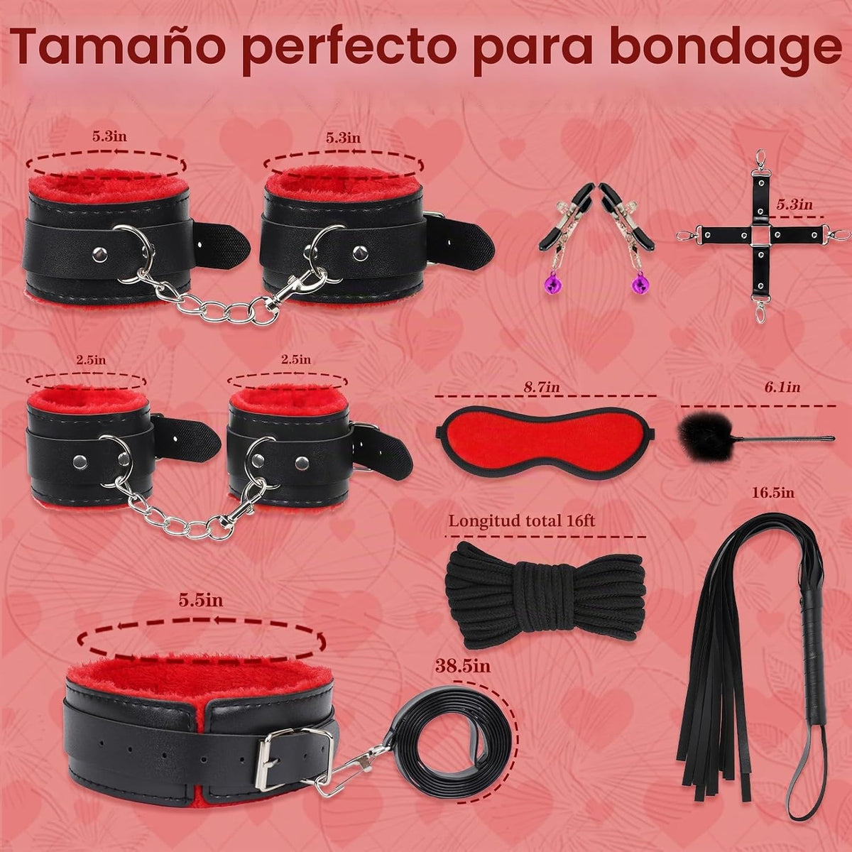 10 PCS Kits de Bondage Sexual BDSM con Restricciones, Esposas Fetic...